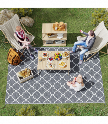 Reversible Outdoor Rug W/ Carry Bag for RV Camping Beach, 182 x 274 cm, Grey