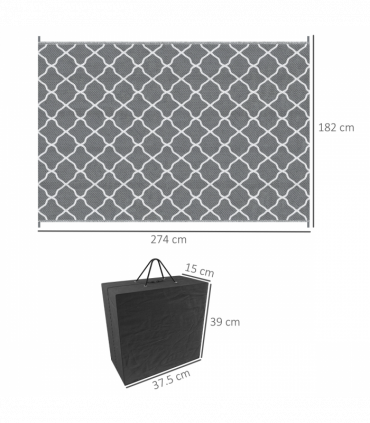 Reversible Outdoor Rug W/ Carry Bag for RV Camping Beach, 182 x 274 cm, Grey