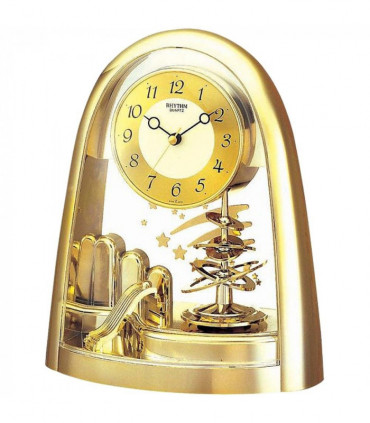 Rhythm Cont Mantel Clock Arched Top/Sprial Pendulum Gilt