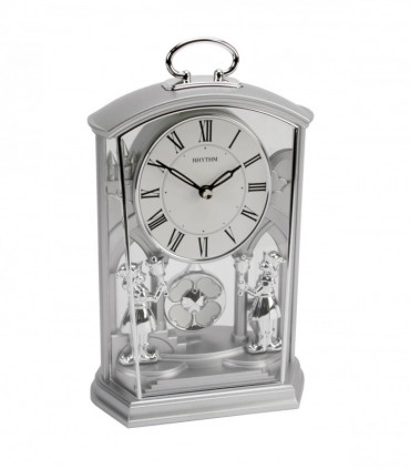 Rhythm Silver Swinging Pendulum and 2 Sweet Little Footmen with Handle Mantel Clock
