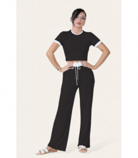 Ribbed Contrast Wide Leg Flared Trousers And Top Loungewear TRS Cropped Set