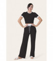 Ribbed Contrast Wide Leg Flared Trousers And Top Loungewear TRS Cropped Set