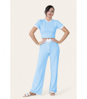 Ribbed Contrast Wide Leg Flared Trousers And Top Loungewear TRS Cropped Set