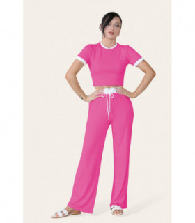 Ribbed Contrast Wide Leg Flared Trousers And Top Loungewear TRS Cropped Set