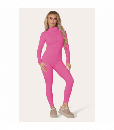 Ribbed High Neck Zipper Collar Jumpsuit Front Unitard Set