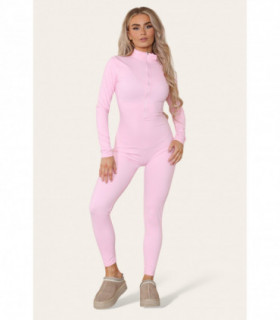 Ribbed High Neck Zipper Collar Jumpsuit Front Unitard Set