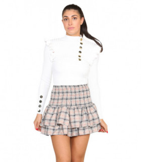 Ribbed Knit Gold Button Detail Jumper with Frill