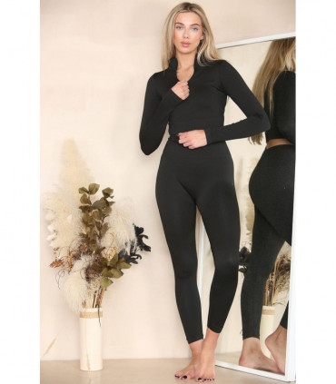 Ribbed Tracksuit Two Piece Set With Half Zip Detail Gym Loungewear