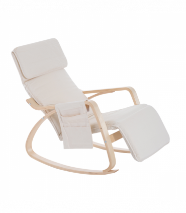 Rocking Chair Recliner Armchair with Adjustable Footrest, Cream White