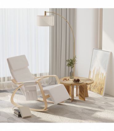 Rocking Chair Recliner Armchair with Adjustable Footrest, Cream White