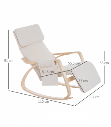 Rocking Chair Recliner Armchair with Adjustable Footrest, Cream White