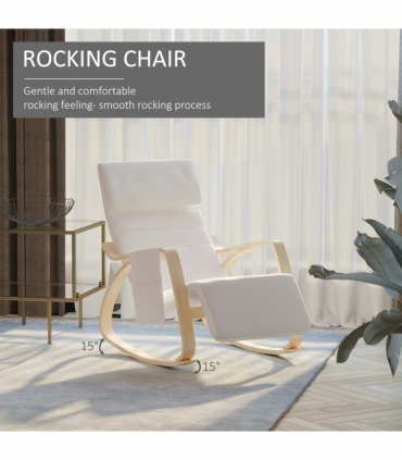 Rocking Chair Recliner Armchair with Adjustable Footrest, Cream White