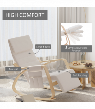 Rocking Chair Recliner Armchair with Adjustable Footrest, Cream White