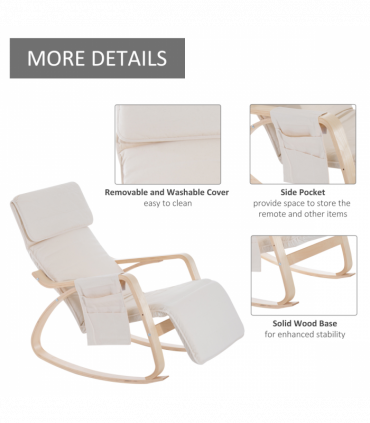 Rocking Chair Recliner Armchair with Adjustable Footrest, Cream White