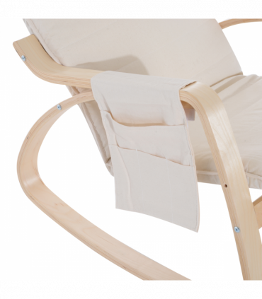 Rocking Chair Recliner Armchair with Adjustable Footrest, Cream White