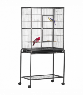 Rolling Bird Cage w/ Detachable Stand, Storage Shelf, Wood Perch, Food Container