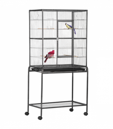 Rolling Bird Cage w/ Detachable Stand, Storage Shelf, Wood Perch, Food Container