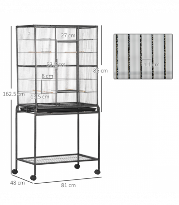 Rolling Bird Cage w/ Detachable Stand, Storage Shelf, Wood Perch, Food Container