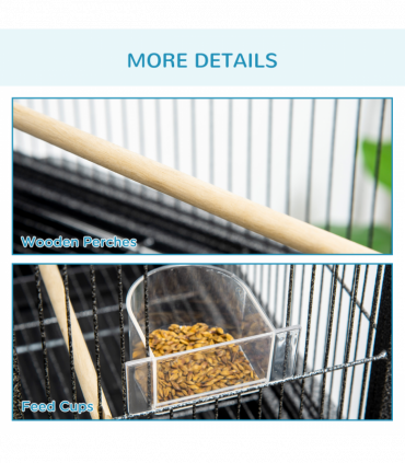 Rolling Bird Cage w/ Detachable Stand, Storage Shelf, Wood Perch, Food Container