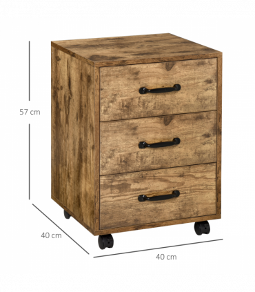 Rolling File Cabinet with 3 Drawers, Under Desk Mobile Filing Organizer HOMCOM