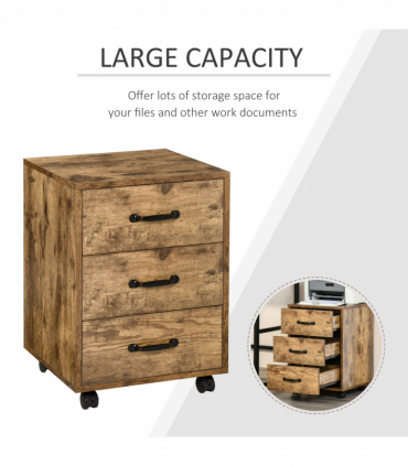 Rolling File Cabinet with 3 Drawers, Under Desk Mobile Filing Organizer HOMCOM