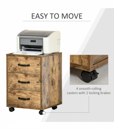 Rolling File Cabinet with 3 Drawers, Under Desk Mobile Filing Organizer HOMCOM
