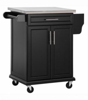 Rolling Kitchen Cart Storage Trolley with Drawer Towel Rail Steel Black HOMCOM