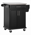 Rolling Kitchen Cart Storage Trolley with Drawer Towel Rail Steel Black HOMCOM