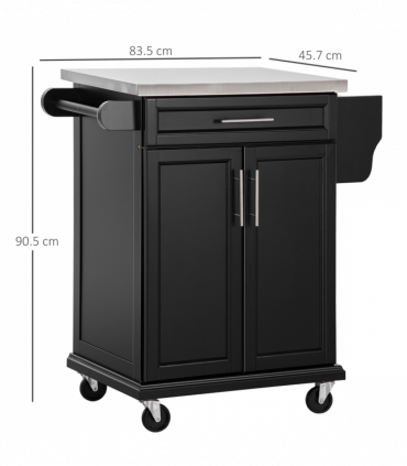 Rolling Kitchen Cart Storage Trolley with Drawer Towel Rail Steel Black HOMCOM