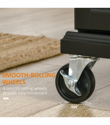 Rolling Kitchen Cart Storage Trolley with Drawer Towel Rail Steel Black HOMCOM