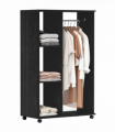 Rolling Open Wardrobe Hanging Rail Storage Shelves for Clothes, Black