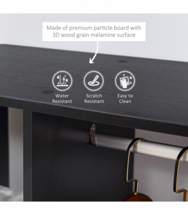 Rolling Open Wardrobe Hanging Rail Storage Shelves for Clothes, Black