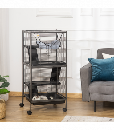 Rolling Small Animal Cage for Chinchillas Ferrets Kittens w/ Platform Ramp Tray