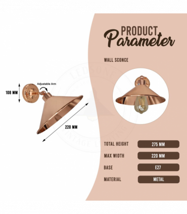 Rose Gold Retro Metal Lamp Electroplated Finish E27 lamp