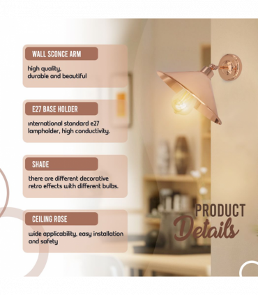 Rose Gold Retro Wall light Sturdy Metal Lamp Finish E27 lamp