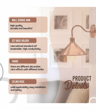 Rose Gold Retro Wall light Sturdy Metal Lamp Shade Lights Classic Style Electroplated Finish E27 lamp