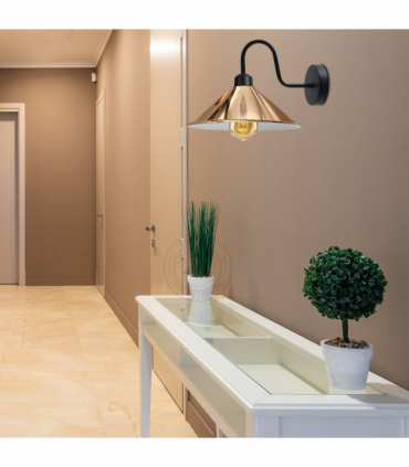 Rose Gold Wall Light Fixture,Black Wall Sconce E27 Base Socket Screw Type Wall Mounted Swan Neck Cone Shape Shade