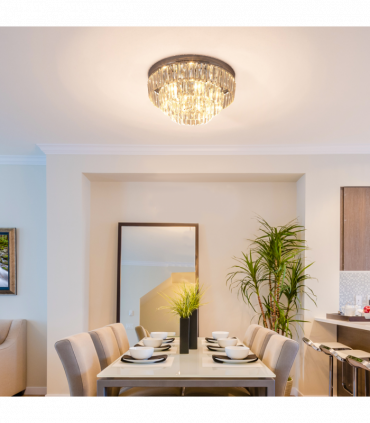 Round Crystal Ceiling Lamp 7 Lights Chandelier Mounted Fixture