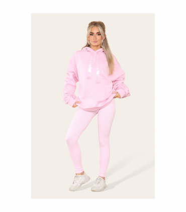 Ruched Sleeves Plus Size Hoodie with Satin Ribbon - Stylish Comfort