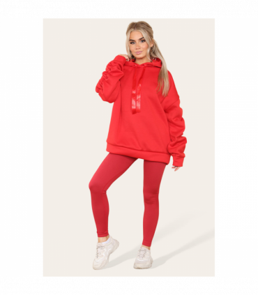 Ruched Sleeves Plus Size Hoodie with Satin Ribbon - Stylish Comfort