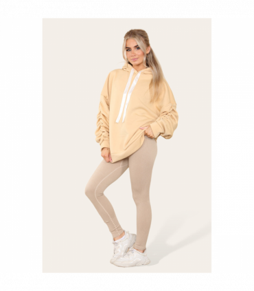 Ruched Sleeves Plus Size Hoodie with Satin Ribbon - Stylish Comfort