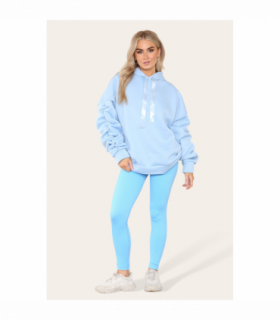 Ruched Sleeves Plus Size Hoodie with Satin Ribbon - Stylish Comfort