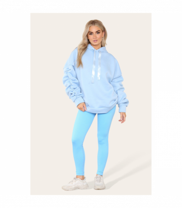 Ruched Sleeves Plus Size Hoodie with Satin Ribbon - Stylish Comfort