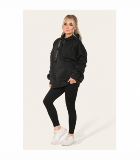 Ruched Sleeves Plus Size Hoodie with Satin Ribbon - Stylish Comfort