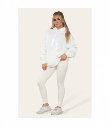 Ruched Sleeves Plus Size Hoodie with Satin Ribbon - Stylish Comfort