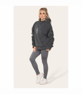 Ruched Sleeves Plus Size Hoodie with Satin Ribbon - Stylish Comfort
