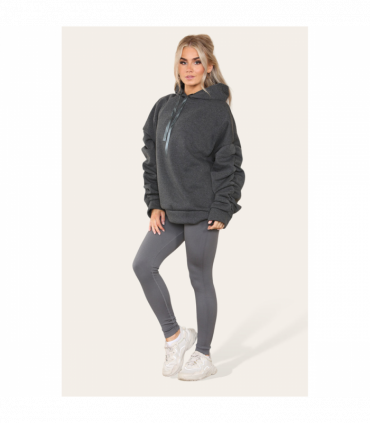 Ruched Sleeves Plus Size Hoodie with Satin Ribbon - Stylish Comfort