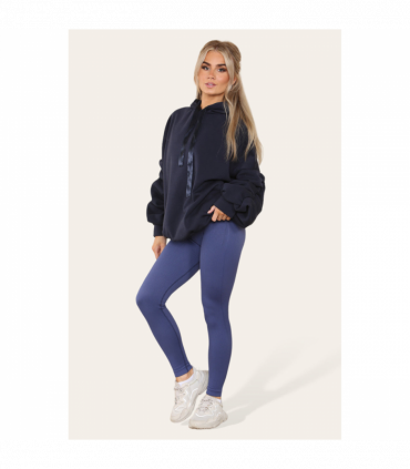 Ruched Sleeves Plus Size Hoodie with Satin Ribbon - Stylish Comfort