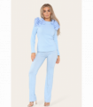 Ruffle Frill Shoulder Ribbed Loungewear Co-Ord Top & Trouser Set