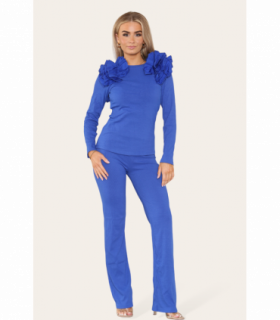 Ruffle Frill Shoulder Ribbed Loungewear Co-Ord Top & Trouser Set